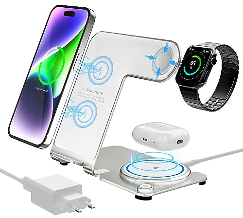 Kabelloses Ladegerät, Aluminium Legierung, 3-in-1 kabellose Ladestation für Apple Phone 14, 13, 12, 11 (Pro, ProMax)/XS/XS/X/8 (Plus), iWatch8/7/6/SE/5/4/3/2/:für AirPods 3/2/Pro