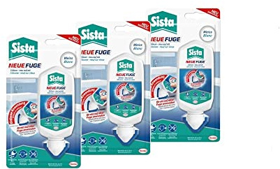 Sista NEUE FUGE, weiße Silikon Dichtmasse, in wenigen Minuten von IHH zu AHH, schimmelresistentes Sanitärsilikon für Küche und Bad, einfache Erneuerung von Fugen in nur einem Schritt, 3x80ml