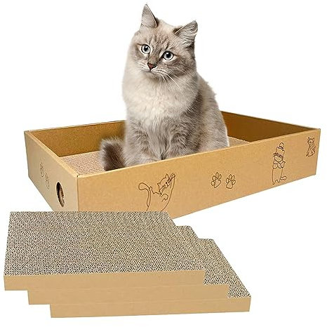 MUAEEOK Cat Scratcher Cardboard Box for Indoor 3 Packs in 1, Cat Scratching Pad Cardboard Box for Indoor Kitten, Large Size Cats Scratch Pad Board Easy for Scratch