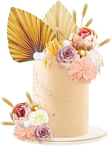 Boho Tortendeko Blumen Frau Kuchen Dekoration Kugeln Deko 31Stk | Torte Palmblätter Tortendekoration für Männer Frau DIY Geburtstag Babyparty Braut Tortendekoration
