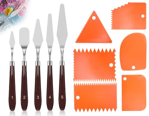 KAPSING 11pcs Acrylic Painting Spatula and Palette Knife Set, 5pcs Oil Painting Palette Knife and 6pcs Notched Texture Paste Spatula