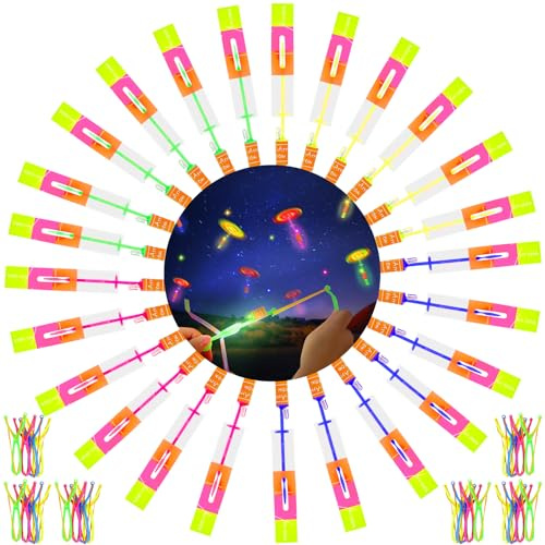 Aonuily Light up Slingshot Toys, 24 Pcs LED Flying Toy with LED Lights Glow in the Dark Party Favours and Party Bag Fillers for Boys Girls Outdoor Shooters Game Party Favors