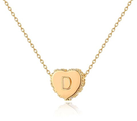 Jenosy Kette Damen Herz Kette mit Buchstaben Gold Personalisierte Kette mit Namen Zarte Kette Herz Buchstaben Anhänger für Mädchen 18K Vergoldete Namenskette Modeschmuck für Frauen und Mädchen