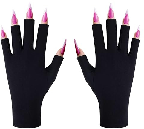 CGBOOM Guantes de protección UV para lámpara de uñas de gel, guantes profesionales sin dedos UPF50+ para manicura, cuidado de la piel de arte de uñas, protegen las manos del daño de la luz UV (negro)