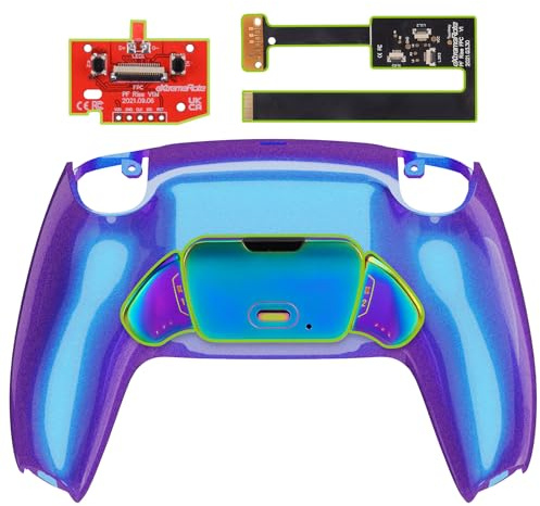 eXtremeRate Rise2.0 Remap Kit Metallo per ps5 Controller BDM-010/020, 2 Palette Paddles Back Button Tasti Aggiuntivi Programmabili & Cover Grip Posteriore per ps5 Joystick-Arcobaleno Blu Viola