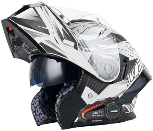 Klapphelm mit Sonnenblende Bluetooth Motorradhelm Helm Motorrad Klapphelm Motorradhelm ECE Zertifiziert Integralhelme Mit Doppelvisier Motorradhelm Klappbar Für Herren Damen