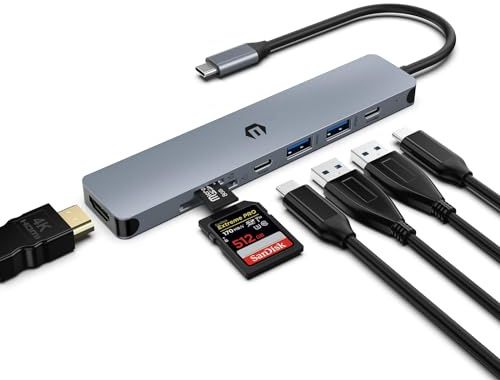 HUB USB C, HUB USB 3.0, Station d'accueil pour Adaptateur USB, hub de données Portable Ultra Fin, HUB USB C 7 en 1 avec HDMI 4K, PD 100 W, 2 USB 3.0, USB C 3.0, lecteurs de Cartes SD/TF