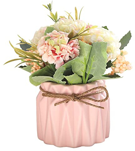 Cyrank Flores Falsas En Florero Hortensias, Pequeñas Plantas Falsas Plantas Artificiales Interiores con Maceta Falsa Planta Artificial Granja Decoración De La Pared Ramo De Flores Hortensias(Rosa)
