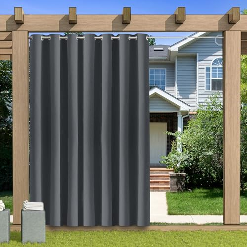 KUZRZNH Outdoor Vorhang Blickdicht Wasserdicht Wetterfest Blackout Outdoorvorhänge mit ösen, Sichtschutz Sonnenschutz Gardine/Vorhänge for Patio Balkon Pavillon,Dunkelgrau,1 Stück|132x213CM(BxH)