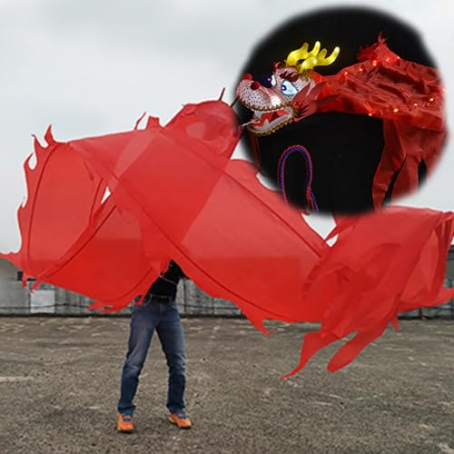 Jongliertücher Beleuchteter Drachen-Poi, Der Ein Drachenband Wirft, Geführtes Dracheseidenausläuferspielzeug, Rot, Blau, Weiß, Grün, Rosa, Gelb, Drachen-Poi Leuchten Auf ( Color : Red , Size : 8 m (26