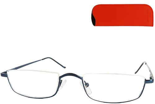 Lesebrille Halbrand oben aus Metall – leicht mit Federscharnier und Etui | Nur ca. 17 g: schmale Lesehilfe für Damen und Herren, in vier Farben und +1,0 bis +2,5 erhältlich