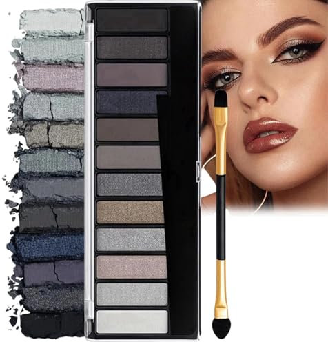 Grey Eyeshadow Palette Black Eyeshadow 12 Pigmented,Smokey Eyeshadow Palette 12 Shades,Waterproof Eye Shadow Pallets for Women,Shimmer Smokey Color Eyeshadow,Full Matte Smokey Eye Shadow Pallets