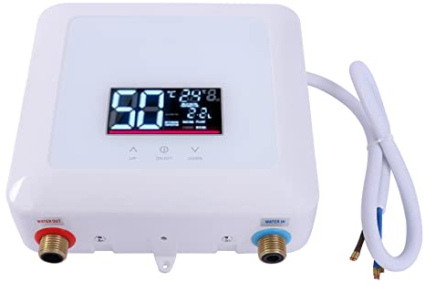 7500W Elektronischer Durchlauferhitzer, Elektronischer Mini Wassererhitzer mit Led Temperaturanzeige und Fernbedienung, Unterstützt Thermostatmodus für Küchen Bäder Esszimmer usw