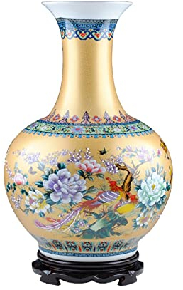 Blumenvasen Exquisite Porzellan-Bodenvase, große Ornamente, große, emaillierte, farbige Keramik-Dekovase mit Sockel Vasen für Blumen