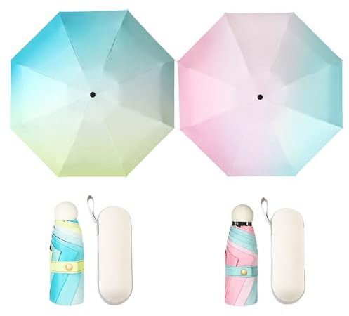 Aikelai Gradient Color Mini Parapluie de voyage Avec étui,Petit Parapluie Anti UV,Compact Parapluie Anti Tempete,Pliant de poche Parapluie pour les filles, enfants/femmes ﻿﻿ (Couleur rose)