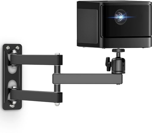 Jubor Supporto da Parete per Proiettore, Supporto per Proiettore Regolabile con Rotazione a 360°, Staffa in Metallo con Vite da 1/4 per Home Cinema, Sala Giochi, Ufficio