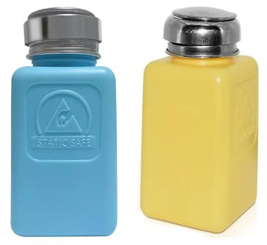 Lot de 2 flacons de solvant ESD de 200 ml | Flacon carré antistatique en EPA | Pompe distributeur de liquide en acier inoxydable pour frotter l'alcool, le vernis à ongles, le démaquillant