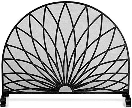 MYVVKIA Extra große Kaminschirme, Funkenschutz für gemauerte Kamine/Gasfeuerstellen/offene Öfen, gewölbtes feuerfestes Gitter, 98 × 22 × 78 cm, Schwarz