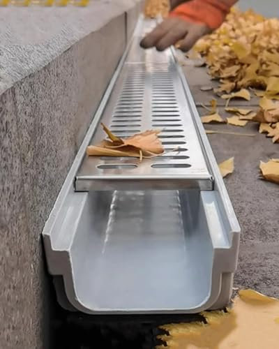 Canaleta de Drenaje Canal de Plástico en Forma de U de 4 de Ancho con Rejillas de Acero Inoxidable 304, Drenaje de Zanja Rectangular Transitable, Sumidero de Alcantarillado para Aguas Pluviales(6 pac