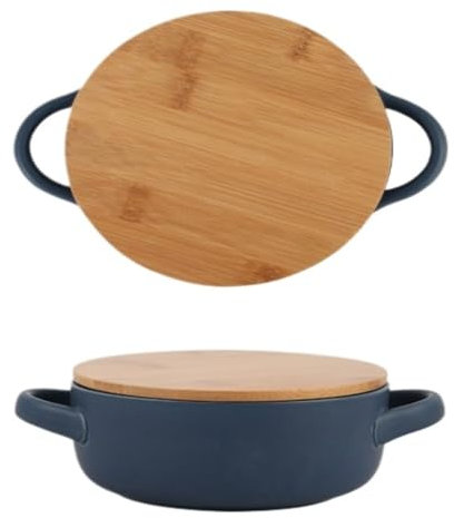 YGDYFDC Ensaladera Madera Vajilla De Cerámica De Doble Oreja, Ensaladera Ramen, Tazón De Sopa De Fideos De Caracol Con Tapa, Tazón De Fideos Instantáneos Ensaladera Portatil(Blue,A(24 * 18 * 7.5cm))