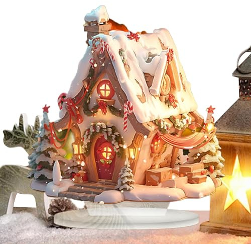 Dtaigou Weihnachtsdorfhäuser beleuchtet, Weihnachtshütten-Tischdekorationen - LED Schneehaus 2D Acrylschild,Beleuchtete Weihnachtshütte, Weihnachtshaus-Dekoration, Figur für Toilette, Küche