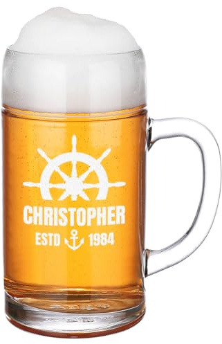 polar-effekt Maßkrug 1,0 Liter aus Glas mit Gravur - Personalisierte Geschenk-Idee - Spülmaschinenfester Bierkrug - Bierglas für Freunde, Familie & Kollegen