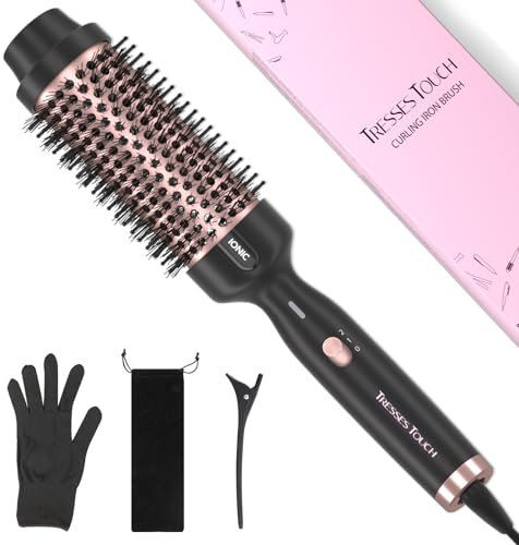 Tresses Touch 1.77 Inch Thermal Brush, Round Heated Hot Brush Blowout Ionic, Curling Brushes for All Hair, 2 Temperature Setting, Universal Voltage for Travel, Dual PTC, Not for Blow Drying, Rose Gold