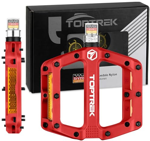 toptrek cykelpedaler med StVZO reflektorer, pedaler cykel nylonkomposit platta pedaler, 3 lager halkfria MTB-pedaler, 9/16 tums cykelpedaler set för vägcykel/mountainbike/trekking/e-cykel