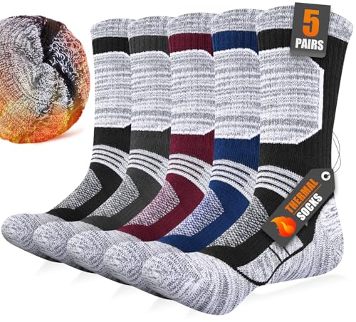 Niofind Mens Thermal Socks Thick Warm Winter Work Boot Socks, 5/8 Pairs | 80% Cotton, Full Terry Cushioning, Arch Support, Reinforced Heel/Toe, for Work, Walking, Hiking, Cycling, Running, Sports