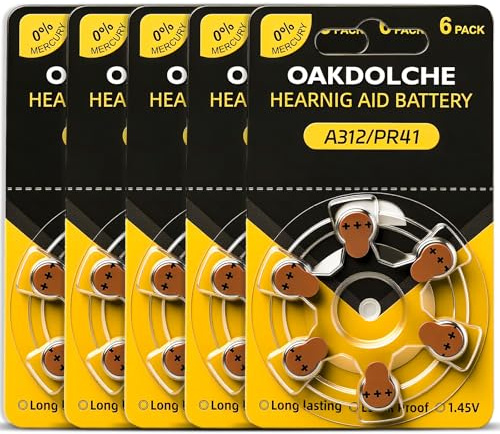 OAKDOLCHE 30 Count Hearing Aid Batteries Size 312, 1.4V Long Lasting