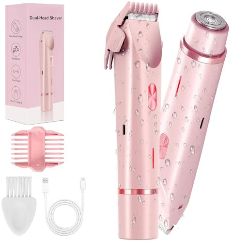 Intimrasierer für Frauen, 2-in-1 Elektrischer Damenrasierer,USB-C Aufladbarer Dual-Head Trimmer für Gesicht, Beine, Arme & Bikinizone, Wasserdicht, Nass und Trockengebrauch, Leicht zu Reinigen