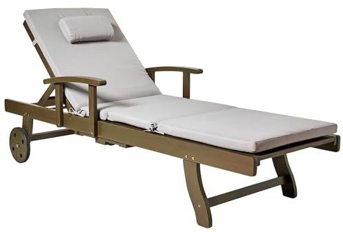 Beliani Gartenliege Akazienholz mit Auflage hellgrau verstellbar rollbar Amantea Premium II