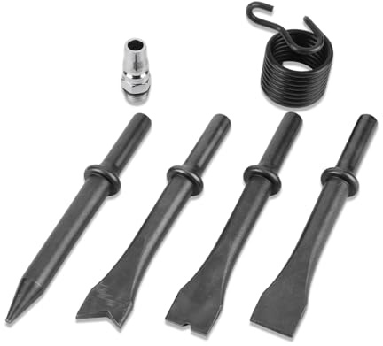 EcoGleam Martello ad aria compressa da 150 mm con 4 scalpelli, strumento con molla e connettore, scalpello pneumatico, pala pneumatica, per lavori di auto e metallo, qualità industriale robusta