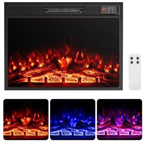 TANGZON 23 Recessed Electric Fireplace, Inset Freestanding Fire Heater with Flame Colors, Brightness, Remote Control & Thermostat (23, 750W/1500W, 3 Flame Color, 3 Brightness, with Logs)
