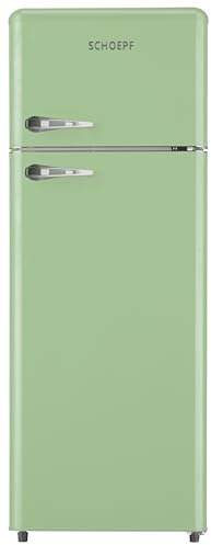 SCHOEPF – RKG218DSG Kühl-Gefrierkombination – 211 L – Retro Design – LED-Beleuchtung – 40 dB – Grün/Mint – Höhenverstellbare Füße – Freistehend – Vintage Look