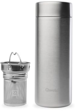 Qwetch Thermoskanne für unterwegs, 400 ml – gebürsteter Edelstahl – Teesieb mit 2 Filtern – 12 Stunden heiß / 24 Stunden kalt – wasserdicht, wiederverwendbar & langlebig – für Tee, Kaffee, Kräutertee