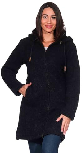 Kunst und Magie Damen Strickjacke Kapuze Schurwolle – warmer Kurzmantel - Fleecefutter – gefütterte Wolljacke Herbst Winter