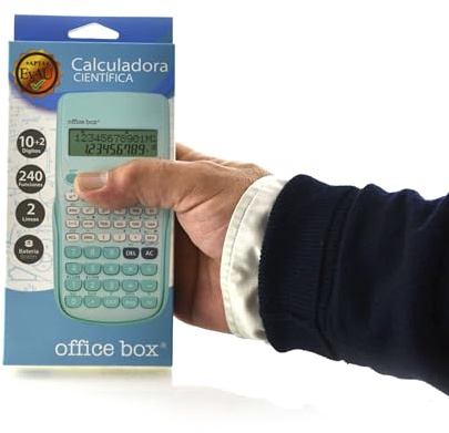 Calculadora científica Office Box 240 Funciones – Pantalla Grande 12 dígitos, batería de botón, Cubierta Protectora Impresa, aprobada PAU, Funciones de álgebra y fracciones, Apagado automático (Azul)