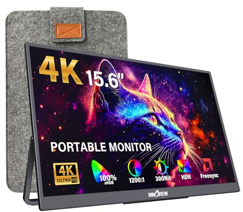 InnoView 15.6 Portable Monitor 60Hz 4K UHD 3840x2160 | 100% sRGB HDR | Travel Monitor with 2 USB-C & HDMI Ports | Second Screen for Laptop Mac PC Xbox PS5 Switch (Includes Adapter)