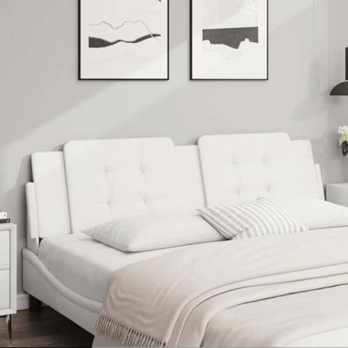 Owoxanthellate Kopfteil-Kissen Zadar 183 x 48 cm Kunstleder Weiß, gepolstertes Wandkissen mit Schaumstoff-Füllung, Modernes Design & einfache Befestigung für Schlafzimmer Doppelbett 180 cm