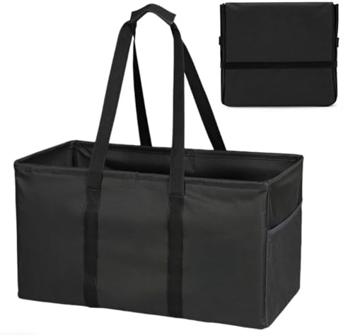 YINKIGI 45 L Extra Large Shopping Bag - Heavy Duty Foldable Shopping Bag | Reusable Sturdy Tote with Wire Frame Stands Upright for Trolly, Waterproof with Padded Handles for Grocery Picnic and Storage