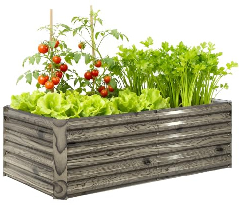Outsunny Jardinera Exterior Grande Rectangular 180x90x57,5 cm Natural | de Acero Galvanizado, Huerto Urbano para Cultivar Plantas, Macetero con Base Abierta, Resistente a la Intemperie