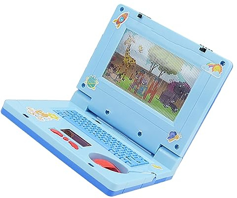 Pongnas Kids Educational Laptop Toy with Music & Light - Portable Blue Computer for Fun Learning Everywhere (Blue)