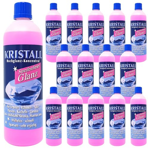 Kristall Hochglanz-Konzentrat - effektives Mittel zur nachhaltigen Reingung von Fenstern, Autoscheiben, Spiegelglas, Fliesen, Marmor und Lack , 15er Pack (15 x 250ml)