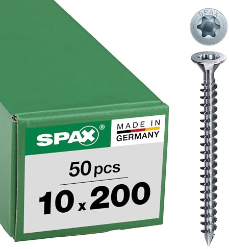 SPAX Holzbauschraube, 10, 0 x 200 mm, 50 Stück, T-Star plus, Senkkopf mit Fräsrippen, Vollgewinde, Cut-Spitze, Wirox A3J, 1201021002005, 10 Stück, 1201011002005