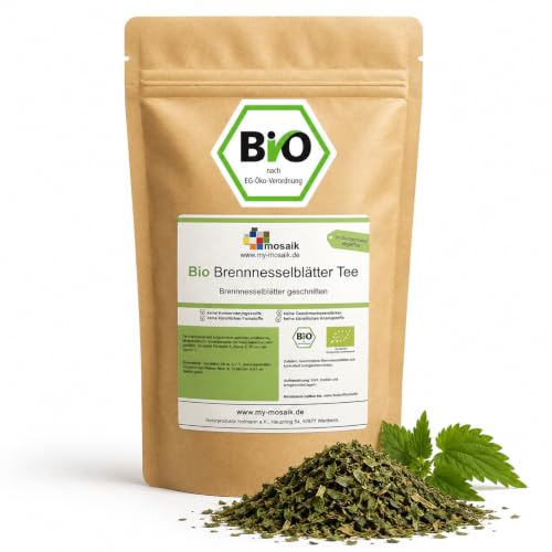 Bio Brennesselblättertee 200g - 100% naturbelassen, geschnitten, ohne Zuckerzusatz, aus kontrolliert biologischem Anbau, wiederverschließbarer Frischebeutel, abgefüllt in Deutschland my-mosaik (200g)