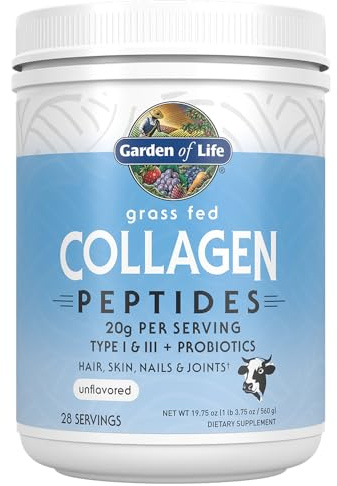 Garden of Life Grass Fed Collagen Peptides Powder Unflavored Collagen Powder for Hair Skin Nails Joints, Hydrolyzed Collagen Protein Supplements, Collagen for Women & Men, 28 Servings