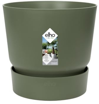 Elho Greenville Round 47cm Vasi per Piante - Leaf Green | ∅ 47 x A 44 cm | Sottovaso integrato | Adatto per uso interno ed esterno | Plastica riciclata al 100%