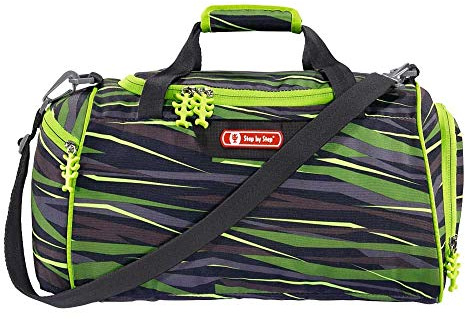 Step by Step Sporttasche „Wild Cat Chiko“, schwarz/grün, mit Nasswäschefach, Abnehmbarer Tragegurt, Verstellbarer Schultergurt, für Jungen 1. Klasse, 13L