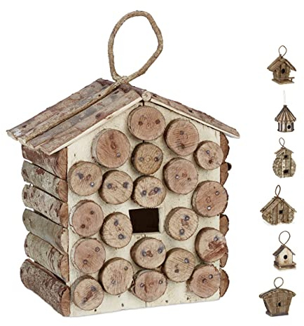 Reladays Casetta per Uccelli, da Appendere, in Legno Non Trattato, Balcone, Terrazza, HLP 34x23,5x16 cm, Naturale